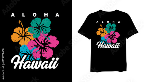 Aloha Hawaii t-shirt design. hibiscus flowers t shirt design. t-shirt design vector for print. Hawaii logo design vector illustration. quotes for t shirt
