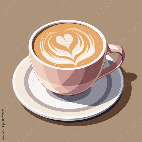 Aromatic Latte Coffee with Heart Design in Pink Cup