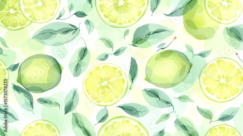 Watercolor lime on white background