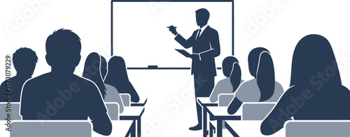 Find classroom learning professor teaching students in university lecture hall