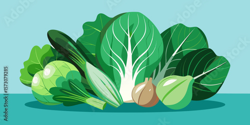 Assortment of Fresh Green Vegetables Bok Choy Cabbage and More