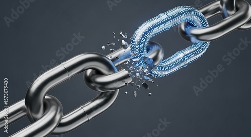Wallpaper Mural Blockchain technology concept with a digital link made of binary code in a metal chain. (AI Generated) Torontodigital.ca