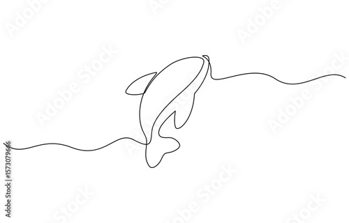 Continuous line whale tail drawing minimalist ocean outline vector illustration, Dot to dot line connect the dot drawing For children to learn to draw lines along.