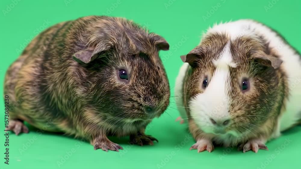 Two Guinea Pigs on Green Background Two Guinea Pigs on Green Background