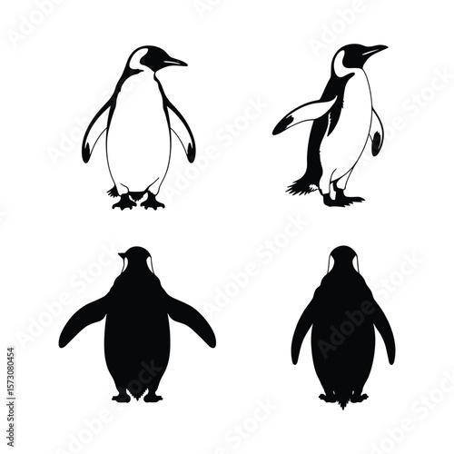 Set of Four Penguin Silhouettes Vector Illustration.