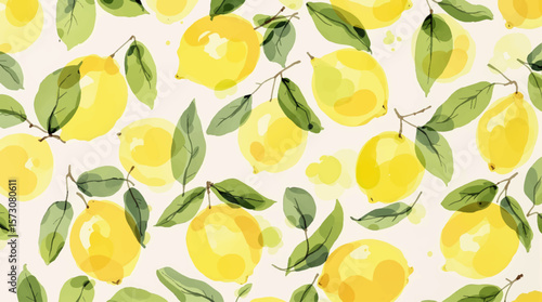 Hand drawn watercolor lemon Sicilian painting on white background. Fruit vector illustration. Pattern watercolor fruit.	