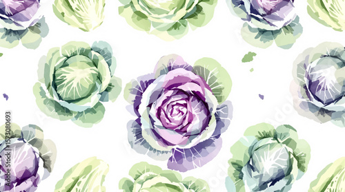 Watercolor background pattern cabbage on white background