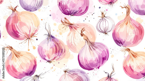 Watercolor background pattern onion on white background
