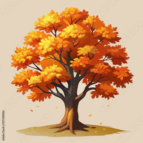 Autumn Tree Illustration Vibrant Orange and Yellow Leaves