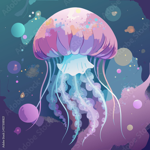 Pastel Pink and Purple Jellyfish Underwater Scene