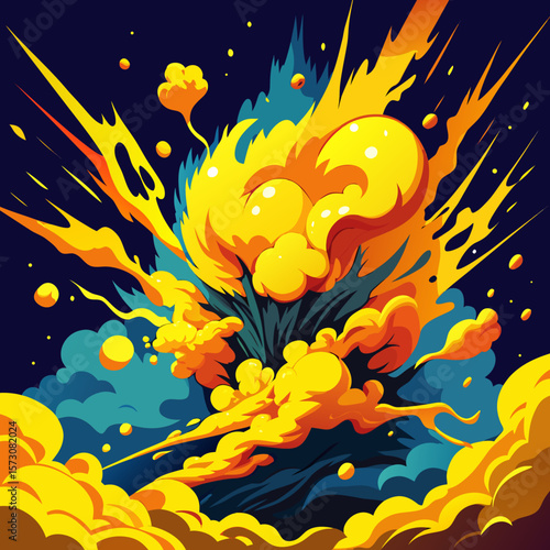 Vibrant Yellow and Blue Cartoon Explosion Illustration