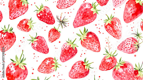 Watercolor pattern strawberries on white background