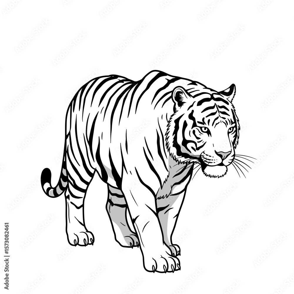 Naklejka premium White tiger in motion - in traditional Chinese style as a symbol of strength and protection, for brands associated with Eastern philosophy, martial arts