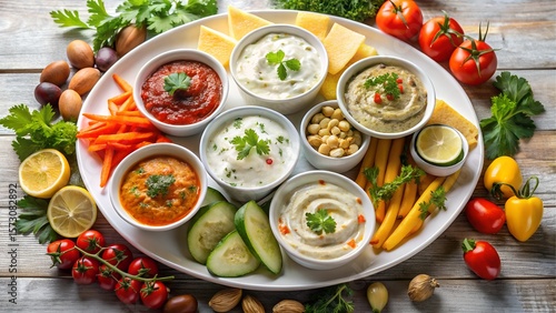 Wallpaper Mural Colorful Dip Platter with Vegetables and Cheese on Rustic Wood Torontodigital.ca