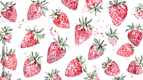 Watercolor pattern strawberries on white background