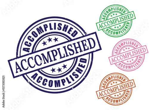 Accomplished Stamp Vector Set, Achieved Success Mark  