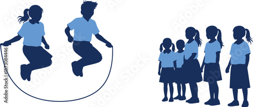 Children jumping rope vector illustration for school activity and play time