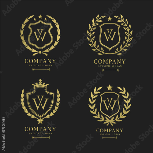 Elegant laurel crest collection with shield logo template Premium Vector