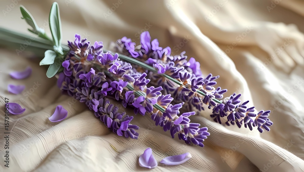 Fototapeta premium Elegant Lavender Bouquet on Soft Fabric
