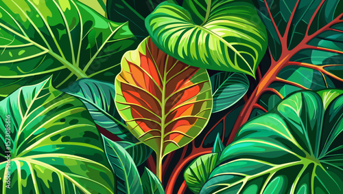 Very beautiful Close up tropical nature green leaf caladium texture background.