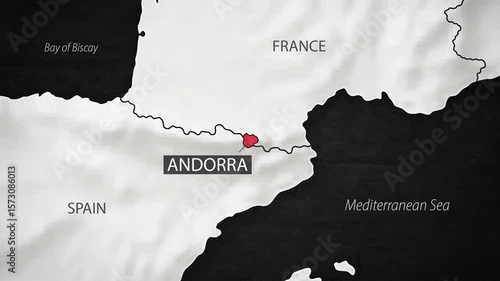 Andorra Map - Fast Zooming from World Map. Animated Motion Graphics Shape Map of the Andorra. 4K Resolution Stock Video for News, Vlogs etc.