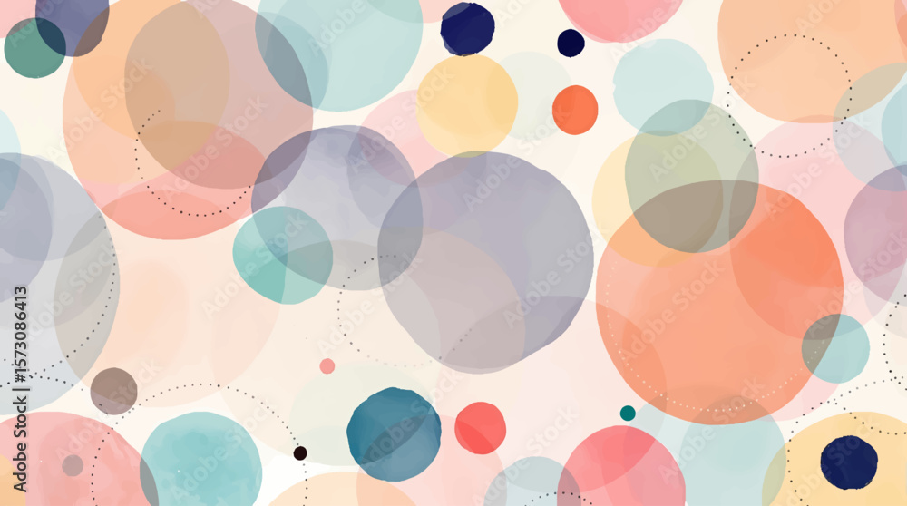 Simple watercolor geometric background. Colorful circles seamless pattern. Hand painted abstract illustration