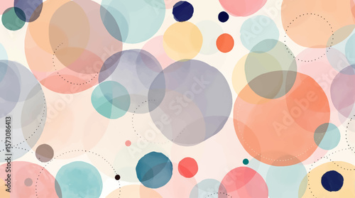 Simple watercolor geometric background. Colorful circles seamless pattern. Hand painted abstract illustration