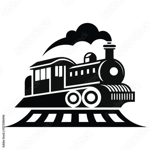 Classic steam locomotive with smoke puffing out isolated on white background