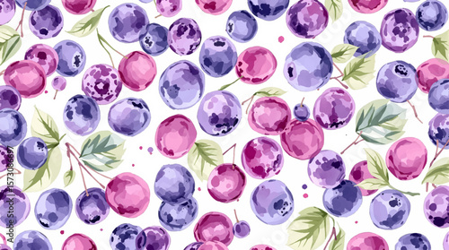 Seamless patterns with blueberries and bilberries in watercolor style on a white background