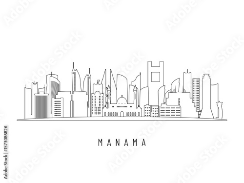 Detailed Manama skyline vector illustration. Manama buildings in line art style, perfect for modern designs.