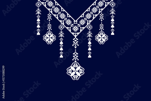 Floral neckline pattern background. geometric design. traditional style. for decoration, textile, fabric, clothing. embroidery style.