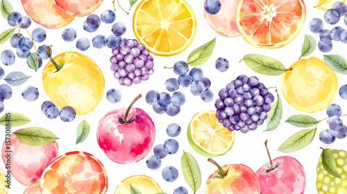Watercolor background pattern berries on white background
