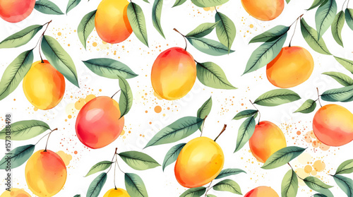 Watercolor background pattern mango on white background