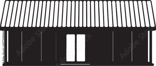 Black and white vector illustration of a metal pipe organ design on a wall with window patterns