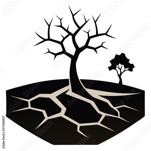 Land Degradation Vector – Wind Erosion and Tree in Dry Soil