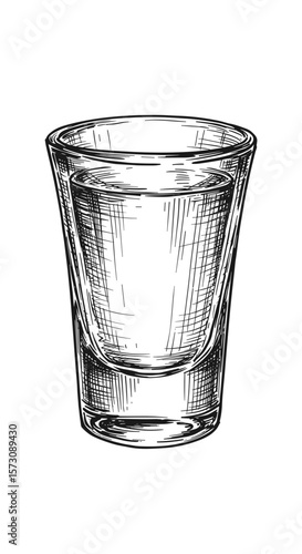Sketch of a shot glass on a white background, copy space