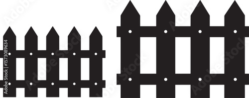 Classic black wooden picket fence in a simple silhouette style