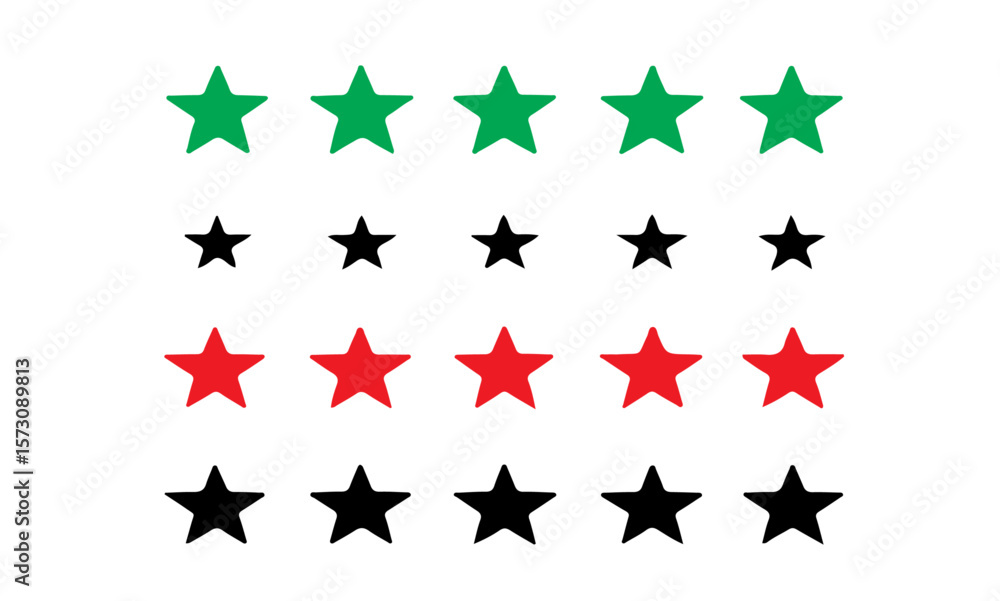 A set of stars arranged in rows with varying colors and white background A set of stars arranged in rows with varying colors and white background