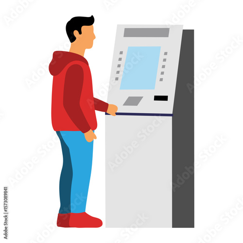 Man Using ATM Illustration. Flat Design
