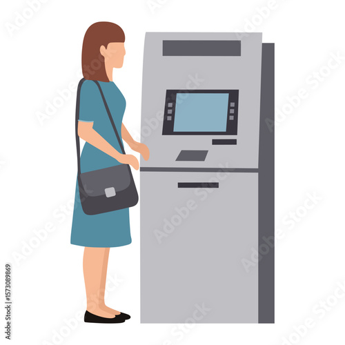 Illustration of Woman Using an ATM