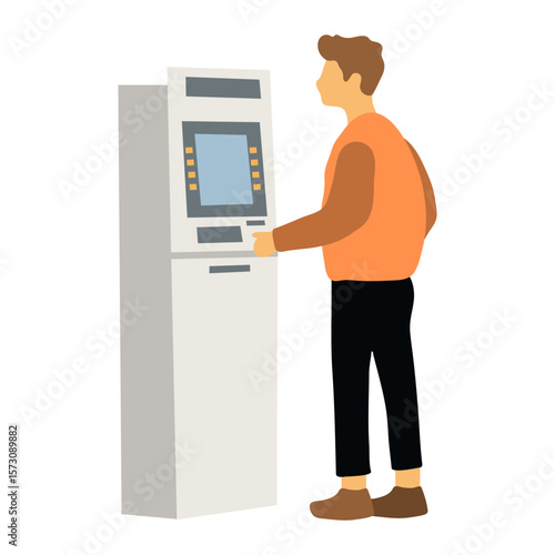 Man Using ATM Illustration. Flat Design