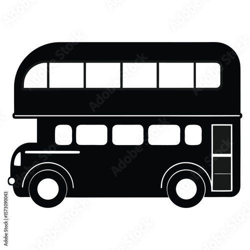 Classic black double decker bus silhouette isolated on white background