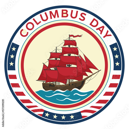 Columbus Day copy space Background Celebration with America flag and Columbus ship silhouette