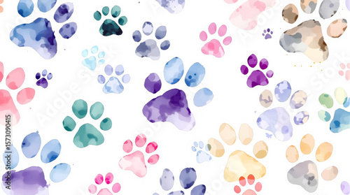 Vibrant Watercolor Paw Prints: A Colorful Canine Canvas