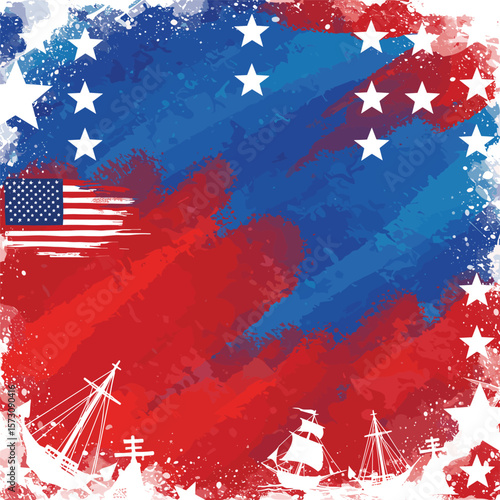 Columbus Day copy space Background Celebration with America flag and Columbus ship silhouette