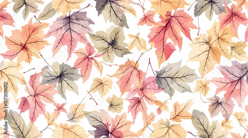 Watercolor background pattern autumn leaves on white background