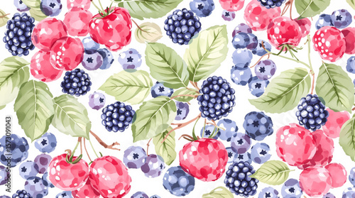 Watercolor background pattern berries on white background
