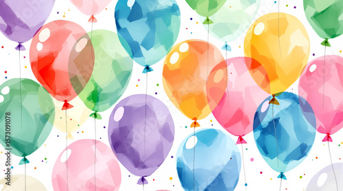Watercolor balloons on a white background. Seamless pattern	
