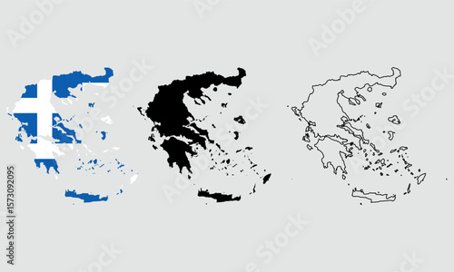 Greece map in outline style, black color, color of country flag version.