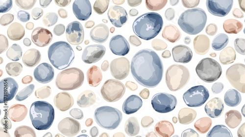 Watercolor color pebbles on white background